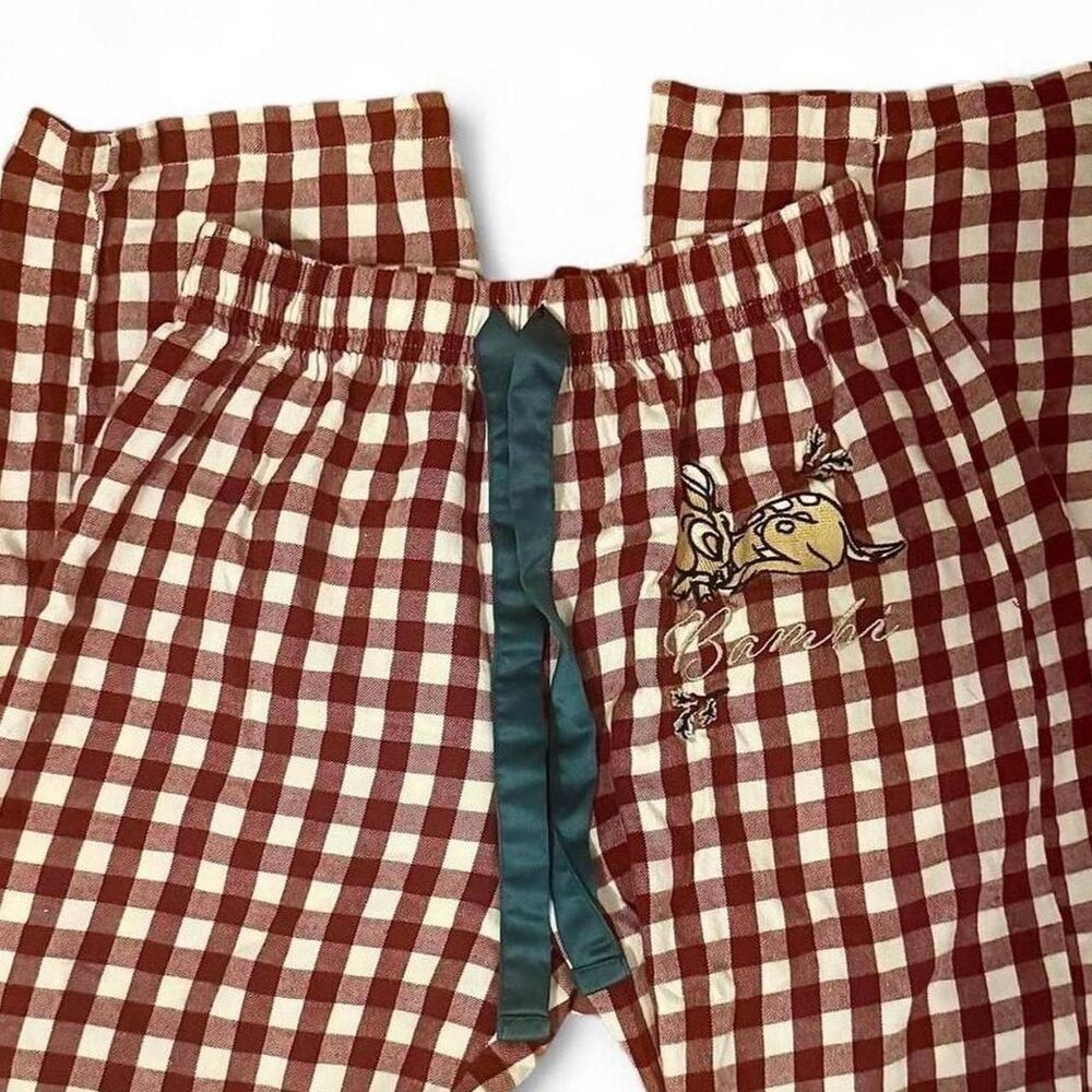 Vintage Disney Bambi Christmas Embroidered Plaid Flannel Pajama Pants Size XS